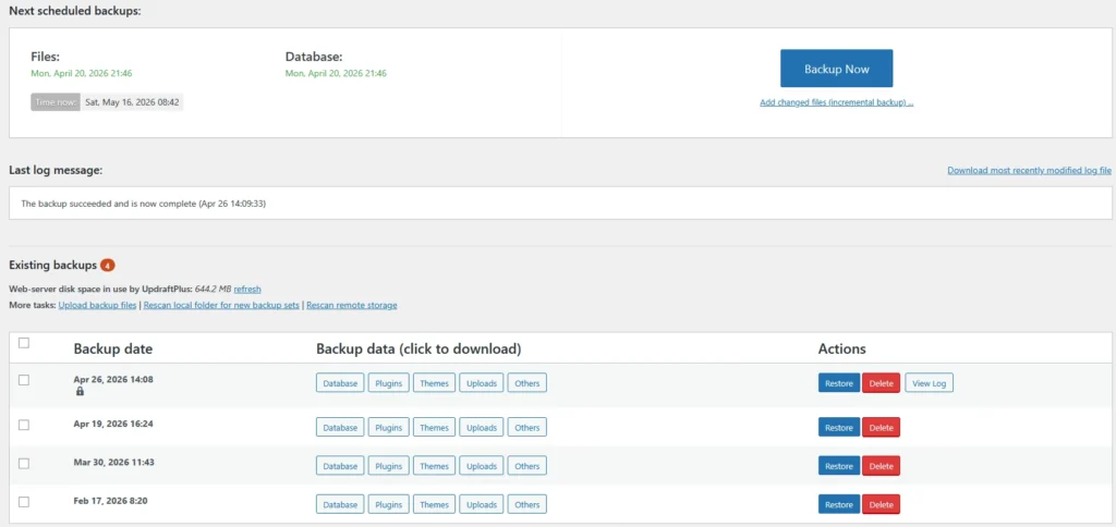 Die wichtigsten WordPress Plugins - UpdraftPlus